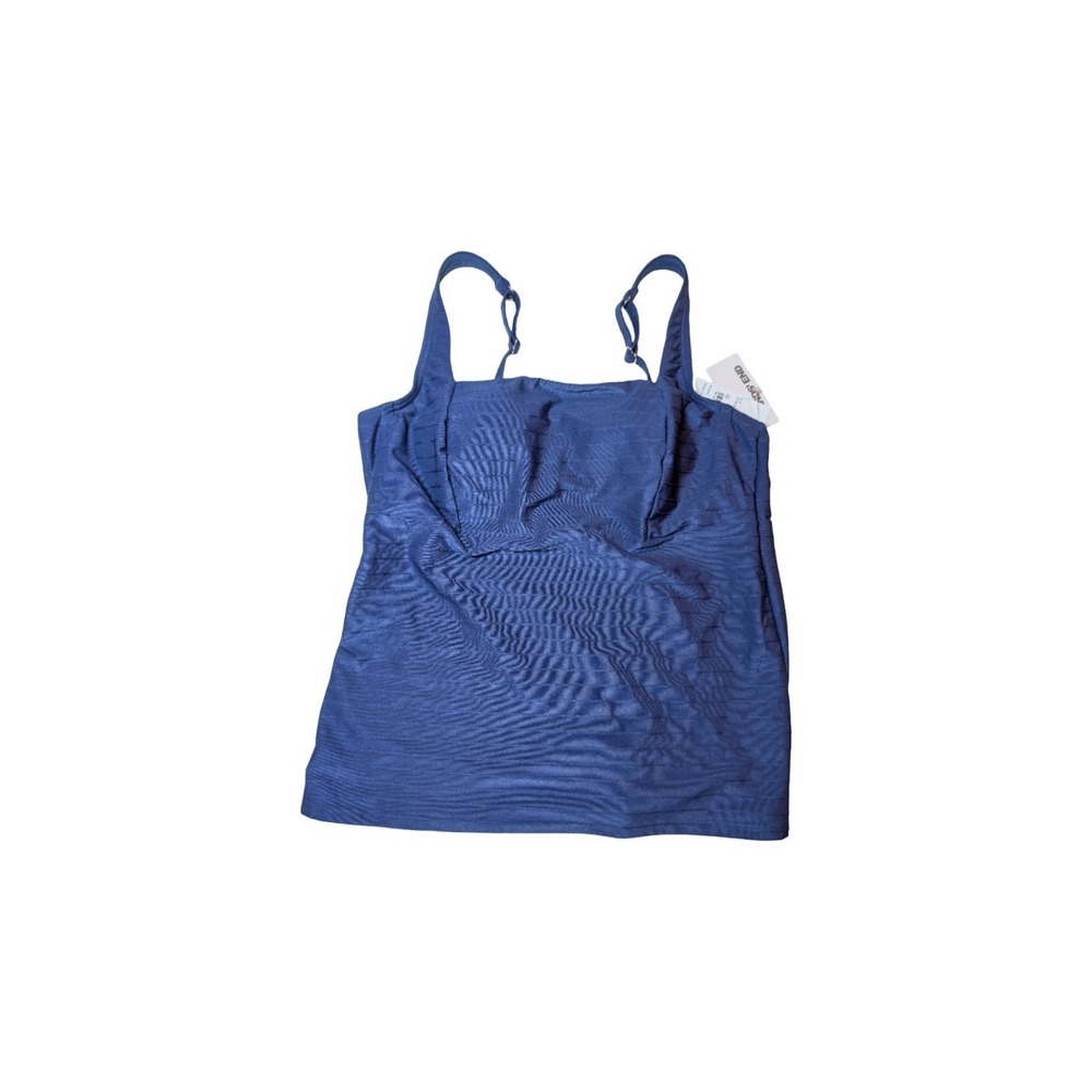 ⭐D2 Lands' End Women's Ribbed Square Neck Tankini - Navy Blue Size‎ 10